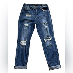 Judy Blue High Rise Destroyed Boyfriend jeans size 15/32 blue denim